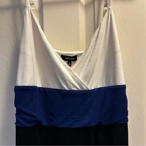 Express Y2K Tri-Tone Spaghetti Strap Mini Dress - White, Blue, Black